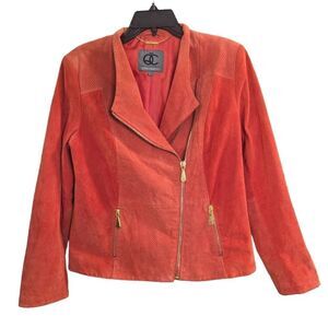 Queen collection apricot orange suede leather moto zip jacket women's M